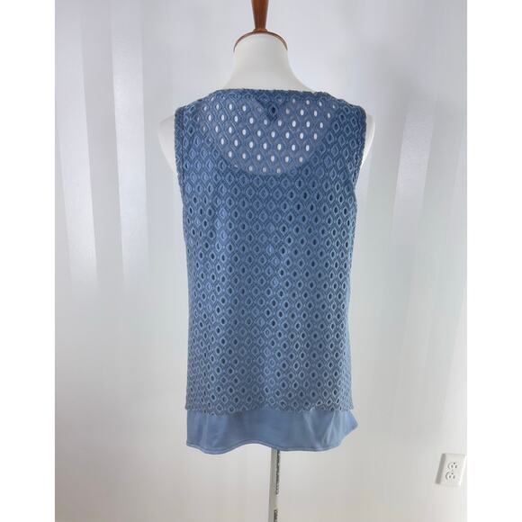 SIMPLY VERA VERA WANG Slate Blue Sleeveless Top w/ Embroidered Overlay - Picture 4 of 10